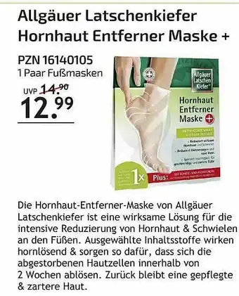 Aliva Allgäuer Latschenkiefer Hornhaut Entferner Maske+ Angebot