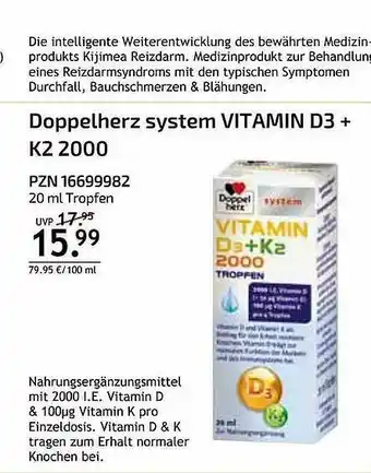 Aliva Doppelherz System Vitamin D3+k2 2000 Angebot