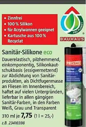 Bauhaus Sanitär-silikone Eco Angebot