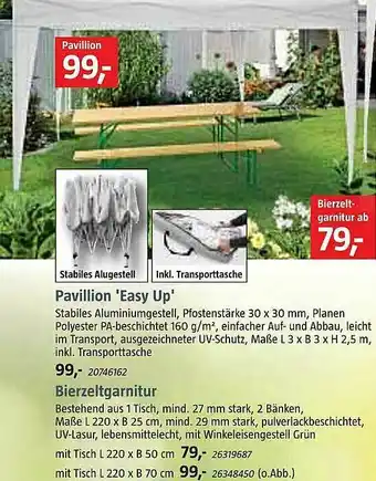 Bauhaus Pavillion 'easy Up' Bierzeltgarnitur Angebot