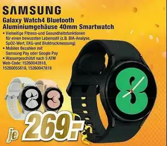 Expert Samsung Galaxy Watch4 Bluetooth Alumiumgehäuse 40mm Smartwatch Angebot