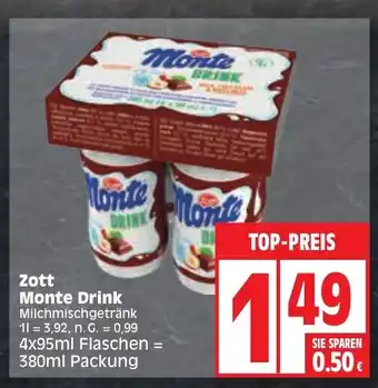 Edeka Zott Monte Drink Milchmischgetränk 380ml Packung Angebot