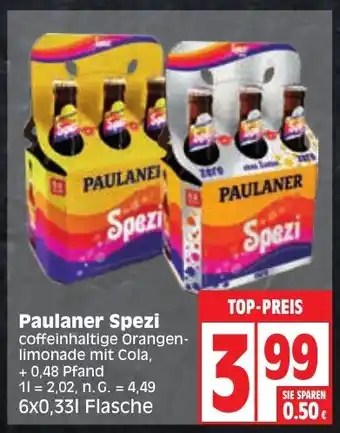 Edeka Paulaner Spezi coffeinhaltige Orangen-limonade mit Cola, 6 x 0,33 L Angebot