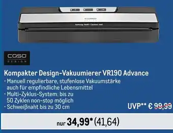 METRO caso DESIGN Kompakter Design-Vakuumierer VR190 Advance Angebot
