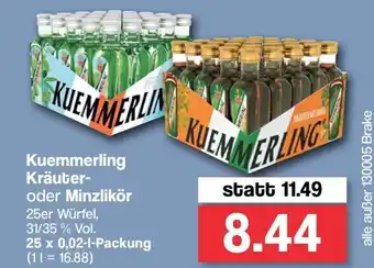 Famila Nord West Kuemmerling Kräuterlikör oder Minzlikör 25x0,02L Angebot