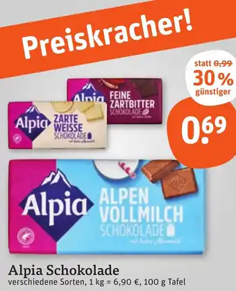 tegut Alpia Schokolade 100 g Tafel Angebot