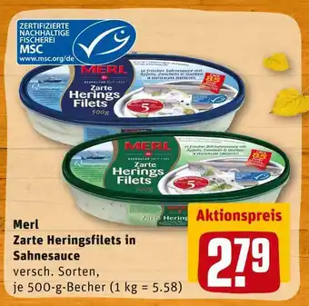 REWE Merl zarte heringsfilets in sahnesauce Angebot