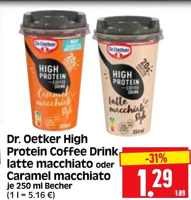 Dr. Oetker High Protein Coffee Drink latte macchiato oder Caramel