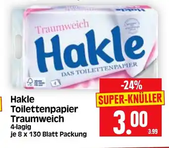 Edeka Herkules Hakle Toilettenpapier Traumweich 4-lagig je 8 x 130 Blatt Packung Angebot