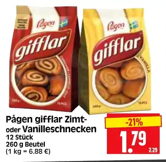 Edeka Herkules Pågen gifflar Zimt-oder Vanilleschnecken 12 Stück 260 g Beutel Angebot