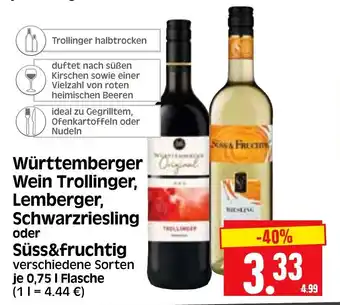 Edeka Herkules Württemberger Original Wein Trollinger, Lemberger, Schwarzriesling oder Süss&fruchtig verschiedene Sorten je 0,75 I Flasche ( Angebot