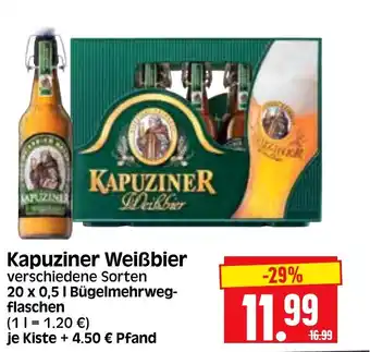 Edeka Herkules Kapuziner Weißbier verschiedene Sorten 20 x 0,5 | Bügelmehrwegflaschen Angebot