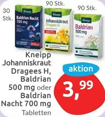 Budni Kneipp Johanniskraut Dragees H, Baldrian 500 mg oder Baldrian Nacht 700 mg Angebot