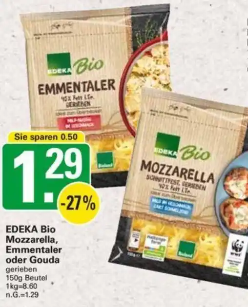 EDEKA Bio Mozzarella, Emmentaler oder Gouda 150g Beutel Angebot bei WEZ