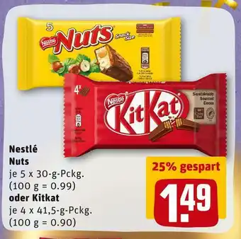 REWE Nestlé nuts oder kitkat schokoriegel Angebot