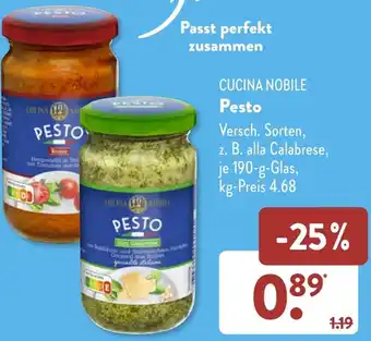 Aldi Süd CUCINA NOBILE Pesto 190 g Glas Angebot