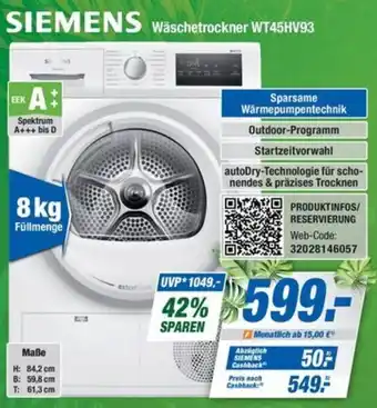 Expert Bening SIEMENS Wäschetrockner WT45HV93 Angebot