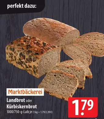 Famila Nord Ost Marktbäckerei Landbrot oder Kürbiskernbrot 1000/750 g Angebot