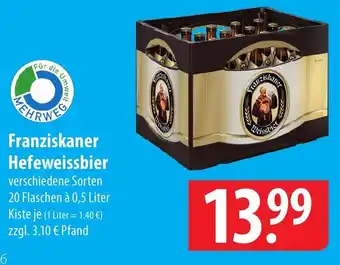 Famila Nord Ost Franziskaner Hefeweissbier verschiedene Sorten 20 Flaschen à 0,5 Liter Kiste Angebot