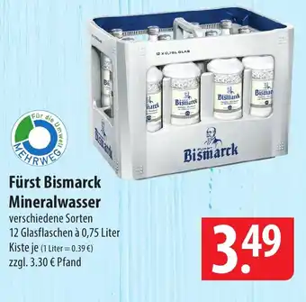 Famila Nord Ost Fürst Bismarck Mineralwasser verschiedene Sorten 12 Glasflaschen à 0,75 Liter Kiste Angebot