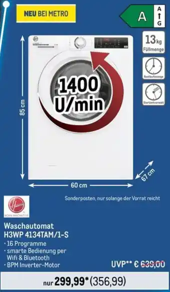 METRO Hoover Waschautomat H3WP 4134TAM/1-S Angebot