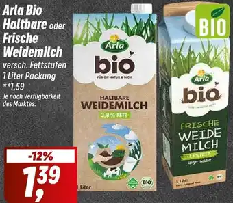 Simmel Arla Bio Haltbare oder Frische Weidemilch 1 Liter Packung Angebot