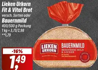 Simmel Lieken Urkorn Fit & Vital Brot oder Bauernmild 400/500 g Packung Angebot