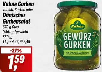 Simmel Kühne Gurken oder Dänischer Gurkensalat 670 g Glas Angebot