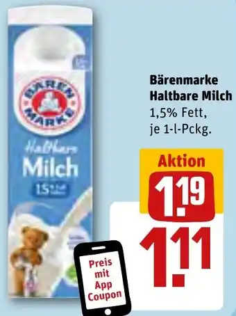 REWE Bärenmarke Haltbare Milch 1-l-Pckg. Angebot