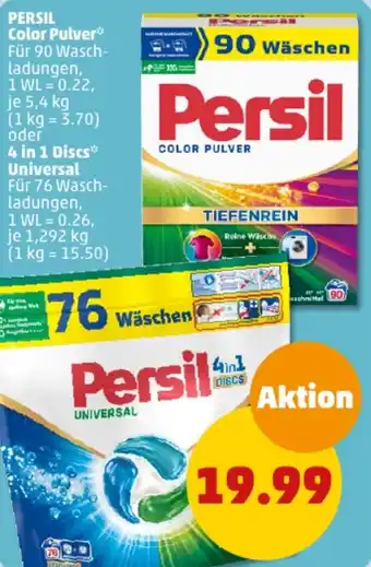 PENNY PERSIL Color Pulver 5,4 kg oder 4 in 1 Discs Universal 1,292 kg Angebot