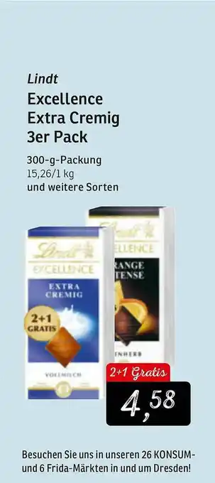 KONSUM Lindt Excellence Extra Cremig 3er Pack Angebot