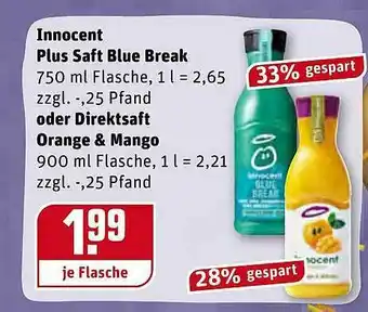 REWE Kaufpark Innocent Plus Saft Blue Break Oder Direktsaft Orange & Mango Angebot