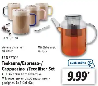 Lidl ERNESTO Teekanne/Espresso/ Cappuccino/Teegläser Set Angebot