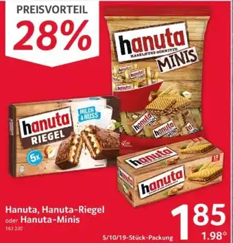 Selgros Hanuta, Hanuta-Riegel oder Hanuta-Minis 5/10/19-Stück-Packung Angebot