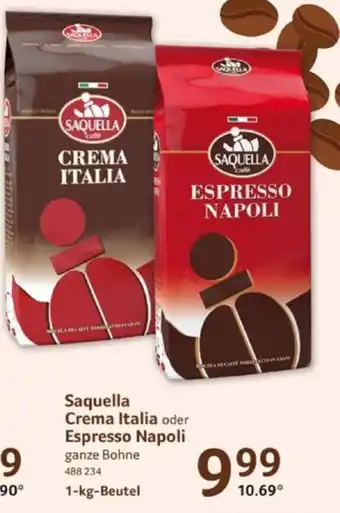 Selgros Saquella Crema Italia oder Espresso Napoli ganze Bohne 1-kg-Beutel Angebot