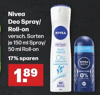 Handelshof Nivea Deo Spray/ Roll-on je 150 ml Spray/ 50 ml Roll-on Angebot