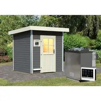 toom Baumarkt Saunahaus 'Torge' terragrau mit klassischer Tür 9 kW Bio-Ofen externe Steuerung Easy 196 x 196 x 228 cm Angebot