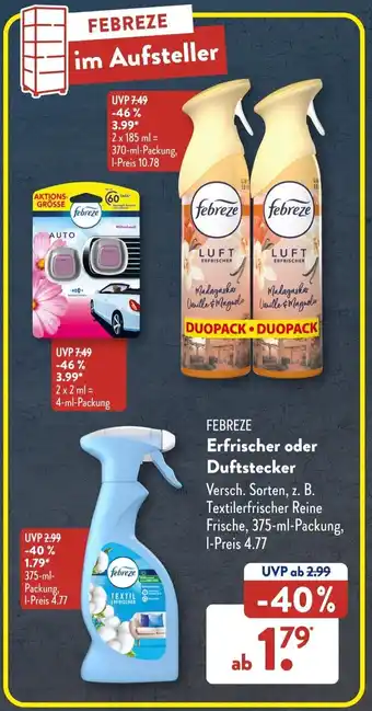 Aldi Süd FEBREZE Erfrischer oder Duftstecker 375 ml Packung Angebot