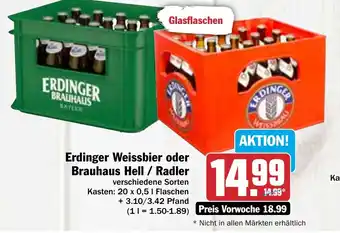 AEZ Erdinger Weissbier oder Brauhaus Hell / Radler 20x0,5 flasche Angebot