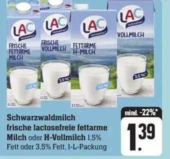 SBK Schwarzwaldmilch frische lactosefreie fettarme Milch oder H-Vollmilch  1-L-Packung Angebot