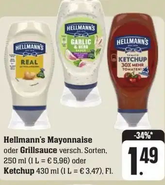 SBK Hellmann's Mayonnaise oder Grillsauce 250 ml oder Ketchup 430 ml Angebot