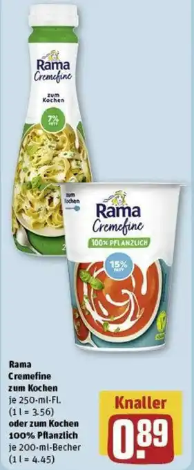 REWE Rama Cremefine zum Kochen oder zum Kochen 100% Pflanzlich  200-ml-Becher Angebot