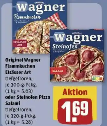 REWE Original Wagner Flammkuchen oder Steinofen Pizza Salami Angebot