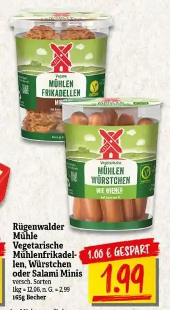 NP Discount Rügenwalder Mühle Vegetarische Mühlenfrikadellen, Würstchen oder Salami Minis 165g Becher Angebot