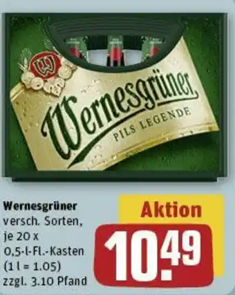 REWE Wernesgrüner  20 x 0,5-1-Fl. Angebot