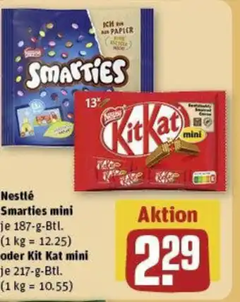 REWE Nestlé Smarties mini 187-g-Btl. oder Kit Kat mini 217g Btl Angebot