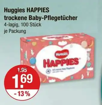 V Markt Huggies HAPPIES trockene Baby-Pflegetücher 4-lagig, 100 Stück je Packung Angebot