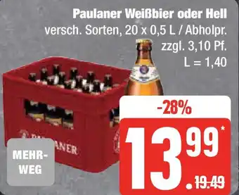 Edeka Paulaner Weißbier oder Hell 20 x 0,5 L / Abholpr. Angebot