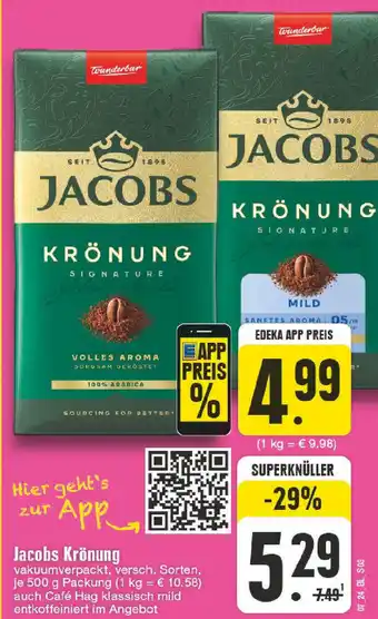 Edeka Jacobs Krönung vakuumverpackt 500 g Packung Angebot