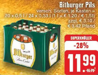 Edeka Bitburger Pils 20x0,5/24x0,33 L Angebot